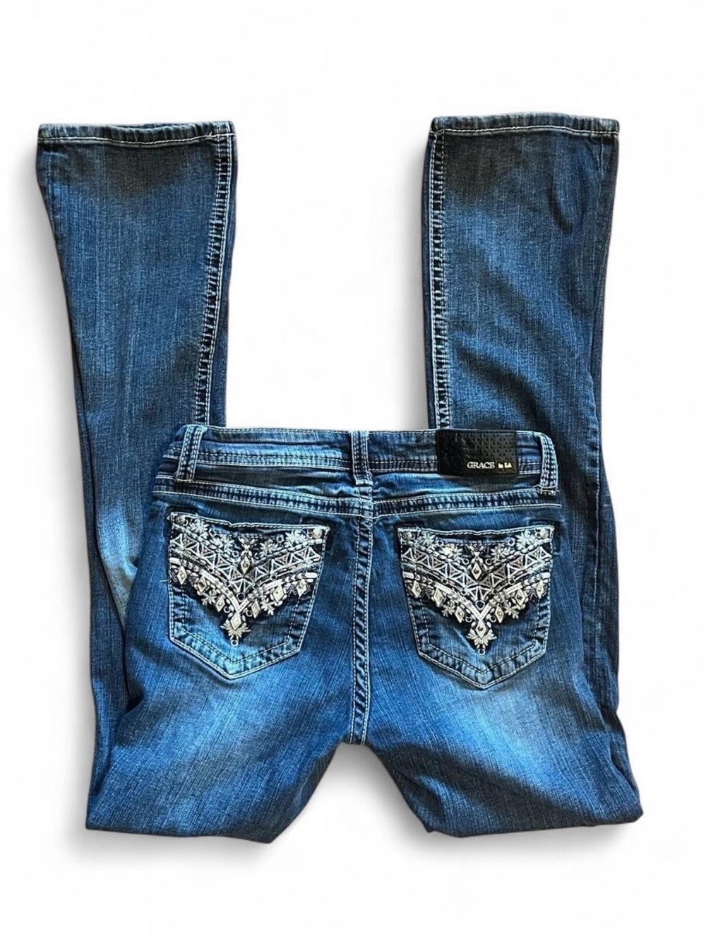 Grace in LA Blue Skinny Jeans with Embroidered Back Pockets